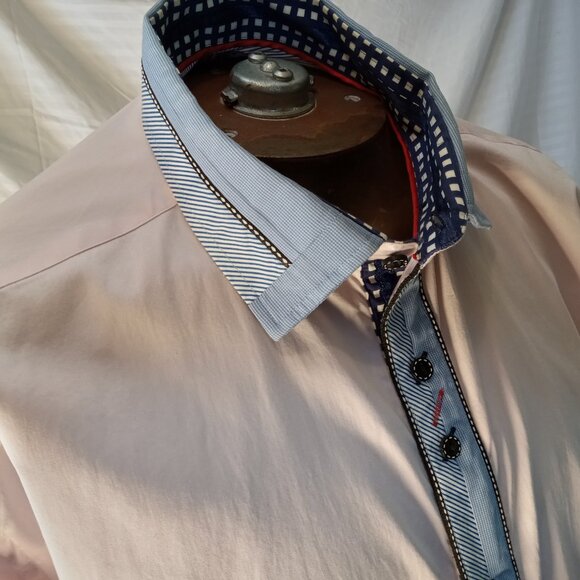 7 Downie St. Button Up Shirt Men's Sz 6 Flip Cuff Blue Long Sleeve London Pink - Picture 7 of 16